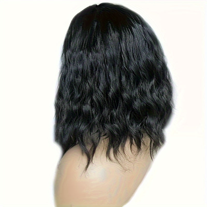 Perruque courte bouclée brésilienne sans colle pour femme – Cheveux synthétiques à ondulations profondes, cuir chevelu naturel, bonnet respirant, beige clair, aucune adhérence nécessaire pour le quotidien et les fêtes