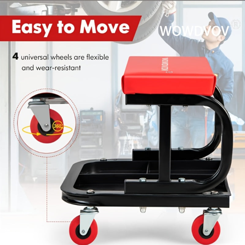 Siège de mécanicien et banc de réparation automobile 3-en-1 – Tabouret d'atelier pliable en Z, capacité de 227 kg, 6 roulettes, positions réglables pour s'allonger, s'asseoir et s'appuyer pour la réparation automobile et l'atelier