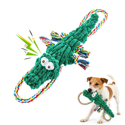 Jouet à mâcher pour chien en forme de crocodile avec couineur intégré – Corde en coton durable et jouet de traction en toile pour chiens de petite, moyenne et grande taille, nettoyage des dents, jeu interactif, adapté aux mâcheurs agressifs