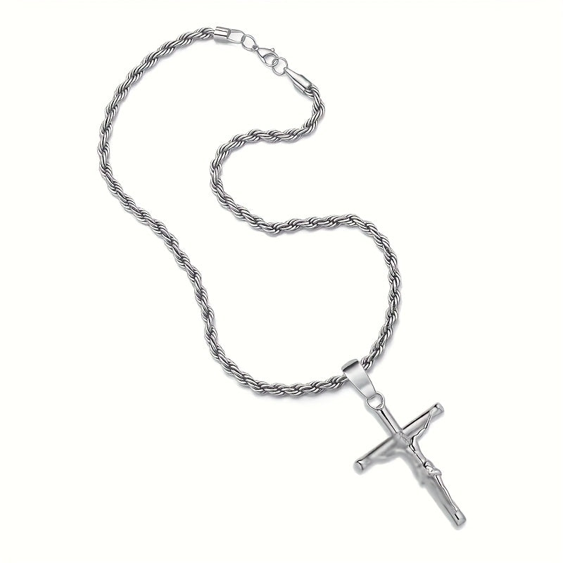 Collier croix en acier inoxydable pour hommes et femmes – Pendentif religieux unisexe délicat, léger (7 g), artisanat raffiné, cadeau idéal pour Noël, un anniversaire ou une confirmation, 55 cm / 22 po