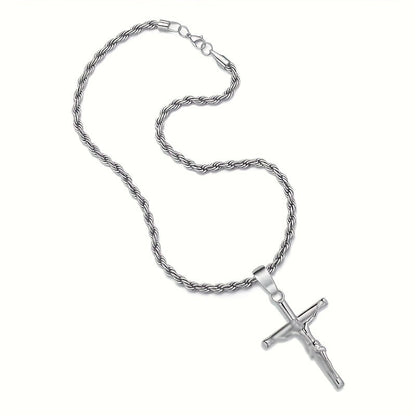 Collier croix en acier inoxydable pour hommes et femmes – Pendentif religieux unisexe délicat, léger (7 g), artisanat raffiné, cadeau idéal pour Noël, un anniversaire ou une confirmation, 55 cm / 22 po