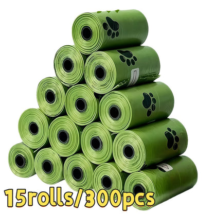 Dog Waste Bags 15 Rolls 300 Count Leak-Proof Odor-Proof - Thick Polyethylene Poop Bags with Cute Paw Print Design for Dogs & Cats, Easy-Tear Rolls, Durable Pet Waste Cleanup Bags for Walks & Outdoor Use