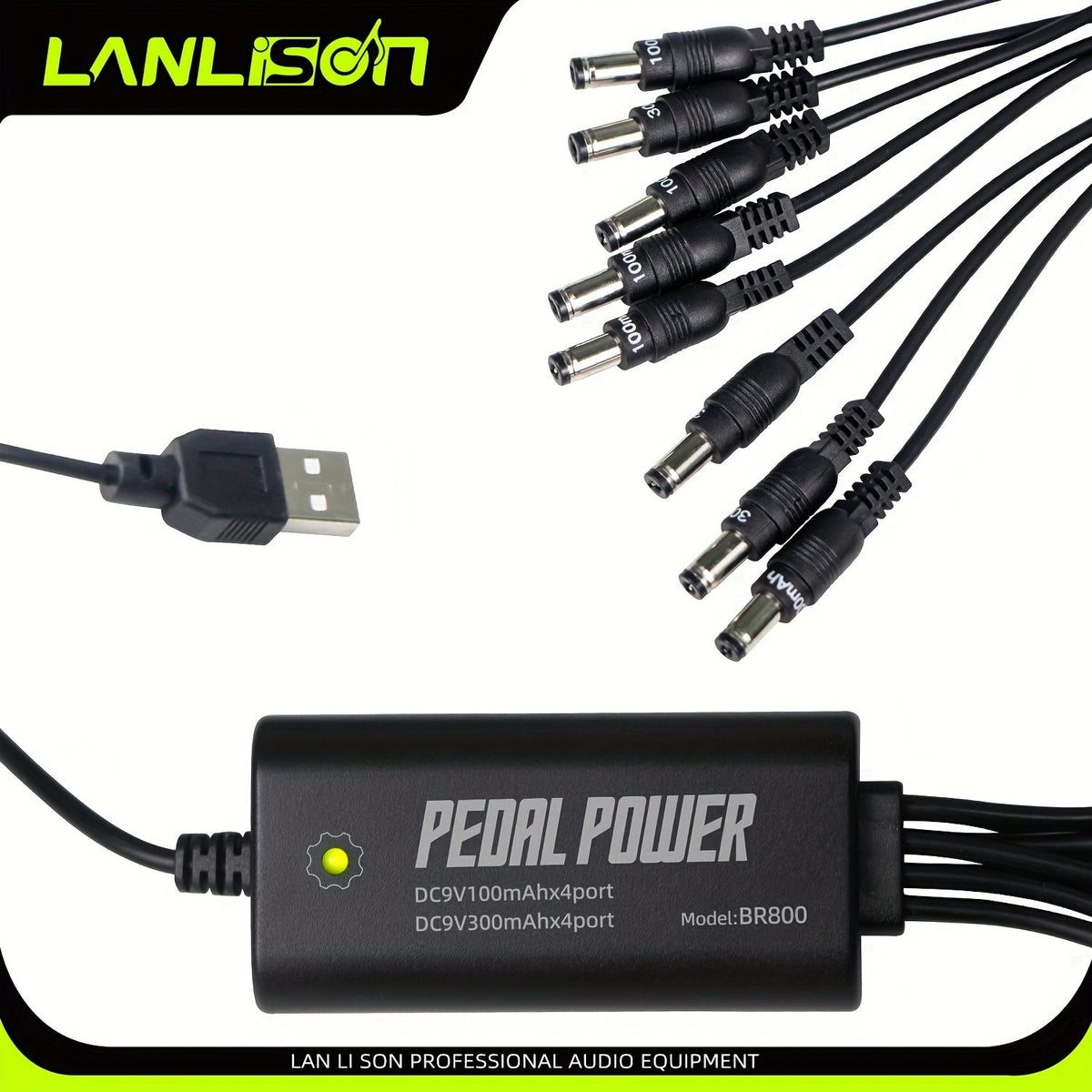 Alimentation isolée à 8 ports pour pédales de guitare avec recharge USB – Sorties CC 9V, 12V, 18V sans bruit pour pédales d'effet et accessoires, compatible avec la plupart des pedalboards