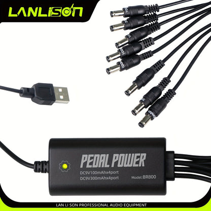 Alimentation isolée à 8 ports pour pédales de guitare avec recharge USB – Sorties CC 9V, 12V, 18V sans bruit pour pédales d'effet et accessoires, compatible avec la plupart des pedalboards