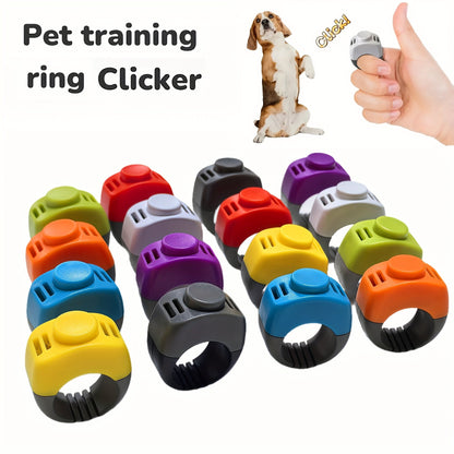Clicker à bague pour dressage de chien - Clicker de dressage mains libres à porter au doigt pour chiens, chats, oiseaux, chevaux et lapins - Sans pile, taille réglable, couleurs tendance