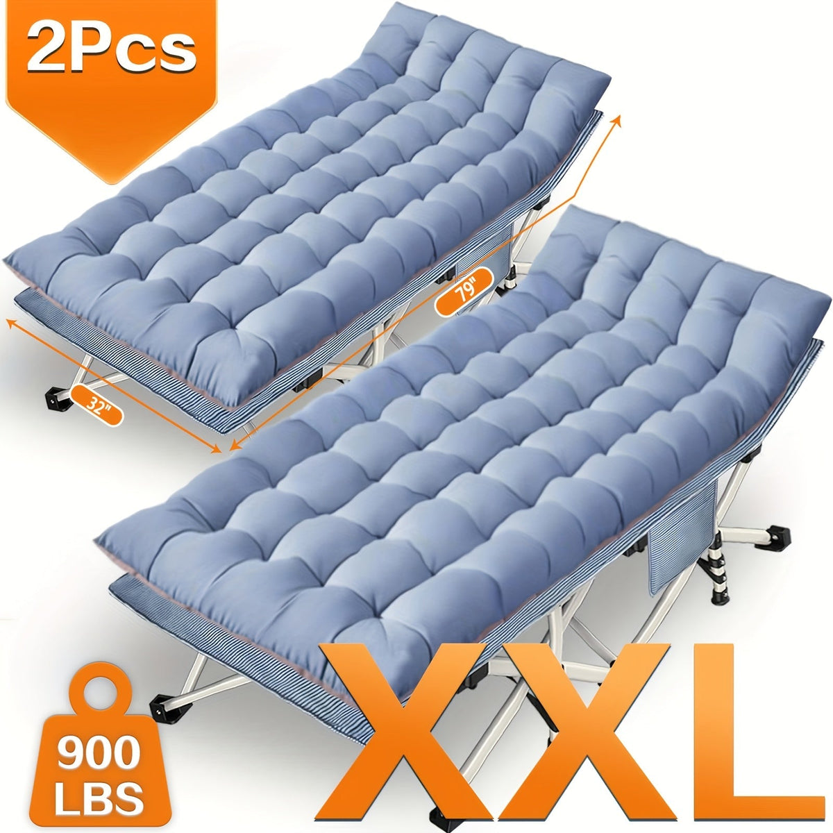 Lit de camp pliant avec matelas 190-200 cm – Lit de camp portable très résistant pour adultes, enfants et adolescents, charge maximale 315-400 kg, pour le camping, la maison, le bureau, la plage, le jardin et la pêche