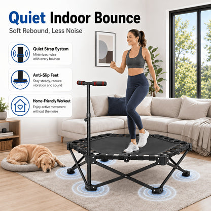 42-Inch Foldable Mini Rebounder Trampoline for Adults – Springless Fabric Strap System, 300 LB Capacity, Compact Indoor Fitness Bouncer for Home Gym, Cardio & Leisure Exercise, Space-Saving Design