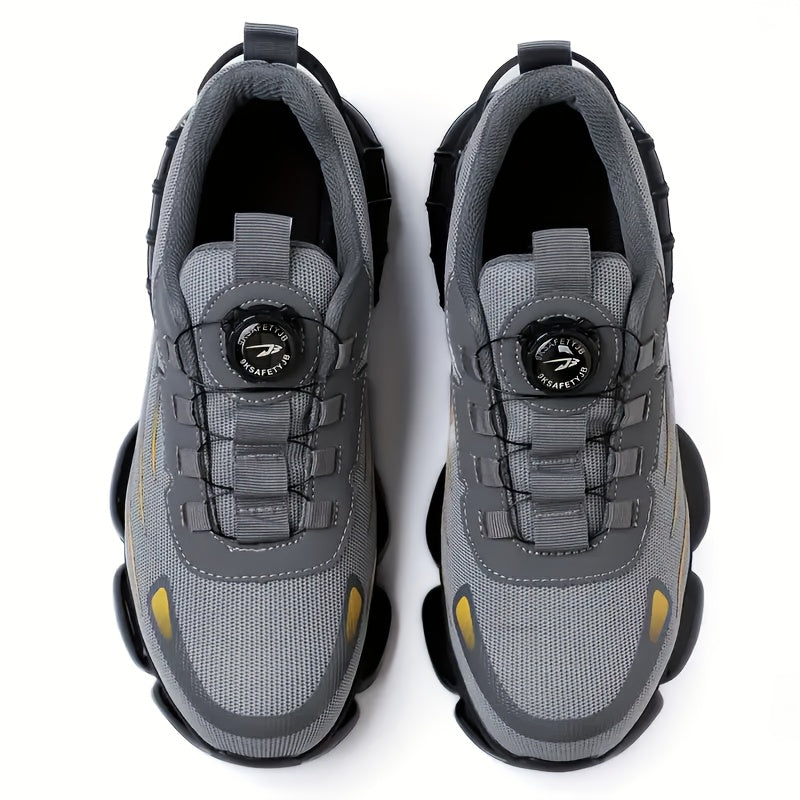 Chaussures de travail respirantes pour hommes – Chaussures de sécurité durables avec bandes réfléchissantes, semelle légère et amortissante pour l'industrie, la construction et un usage quotidien, disponibles en noir et gris, tailles US 6 à 11