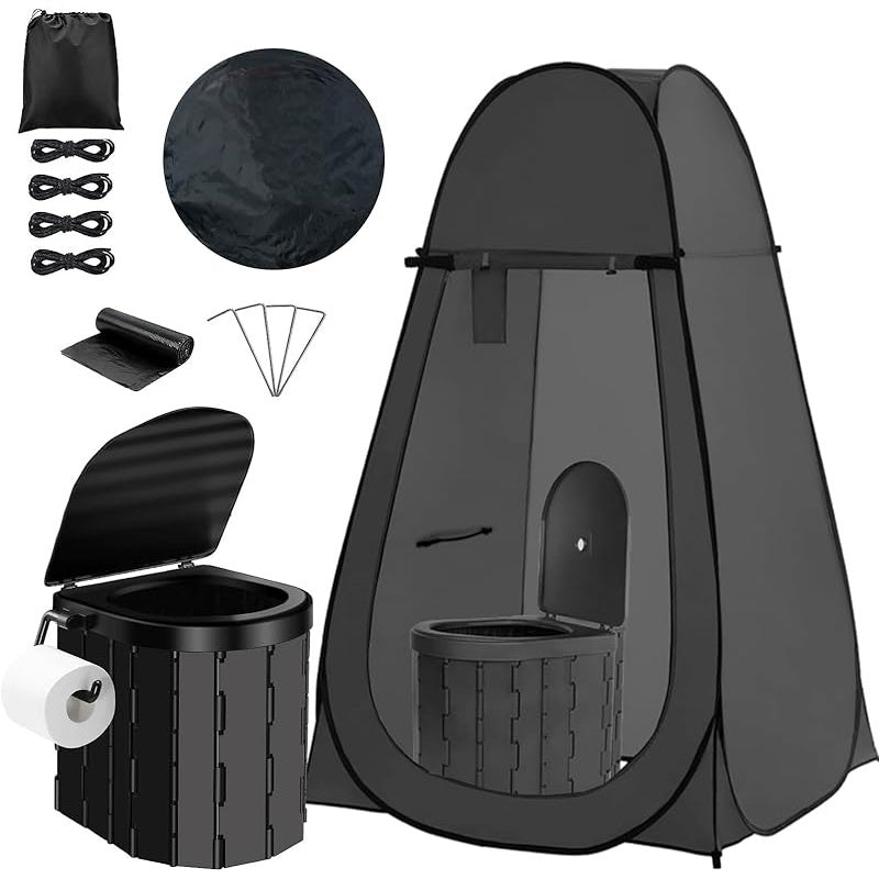 Toilettes de camping portables et tente d'intimité – Tente WC escamotable pour adultes avec 12 sacs, piquets de sol, cordes coupe-vent et tapis isolant, toilettes pliables pour le camping, les voyages et la randonnée