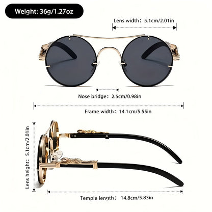 Lot de 4 paires de lunettes rondes punk rock avec charnières léopard et détails écailles de tortue – Monture en métal rétro avec verres en polycarbonate, lunettes tendance unisexe pour soirées, photos et usage quotidien