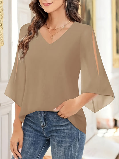 Chemisier léger en mousseline pour femme, chemise décontractée à manches longues boutonnée | Haut ample pour le bureau, marine, kaki, noir, S-XXL