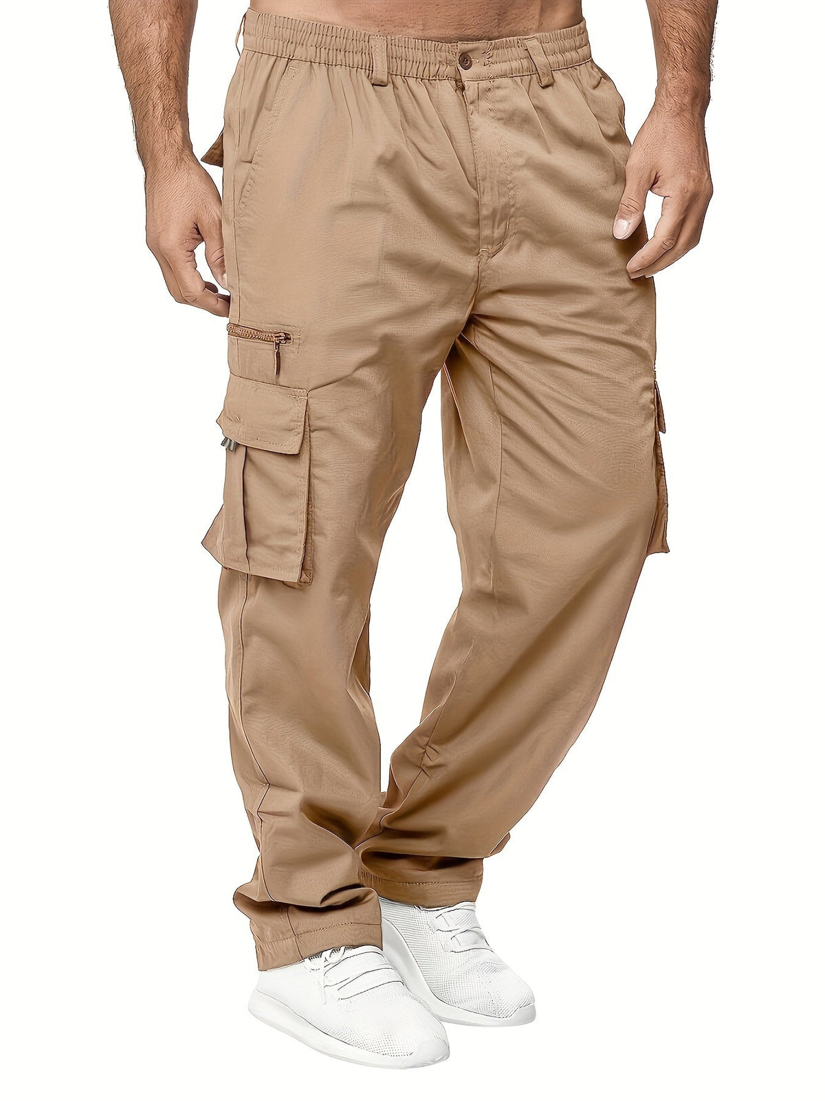 Lot de 3 pantalons cargo pour homme, coupe droite multipoches – Pantalon de randonnée en polyester tissé uni pour le printemps et l'automne, tailles S à XXXL, 9 combinaisons de couleurs