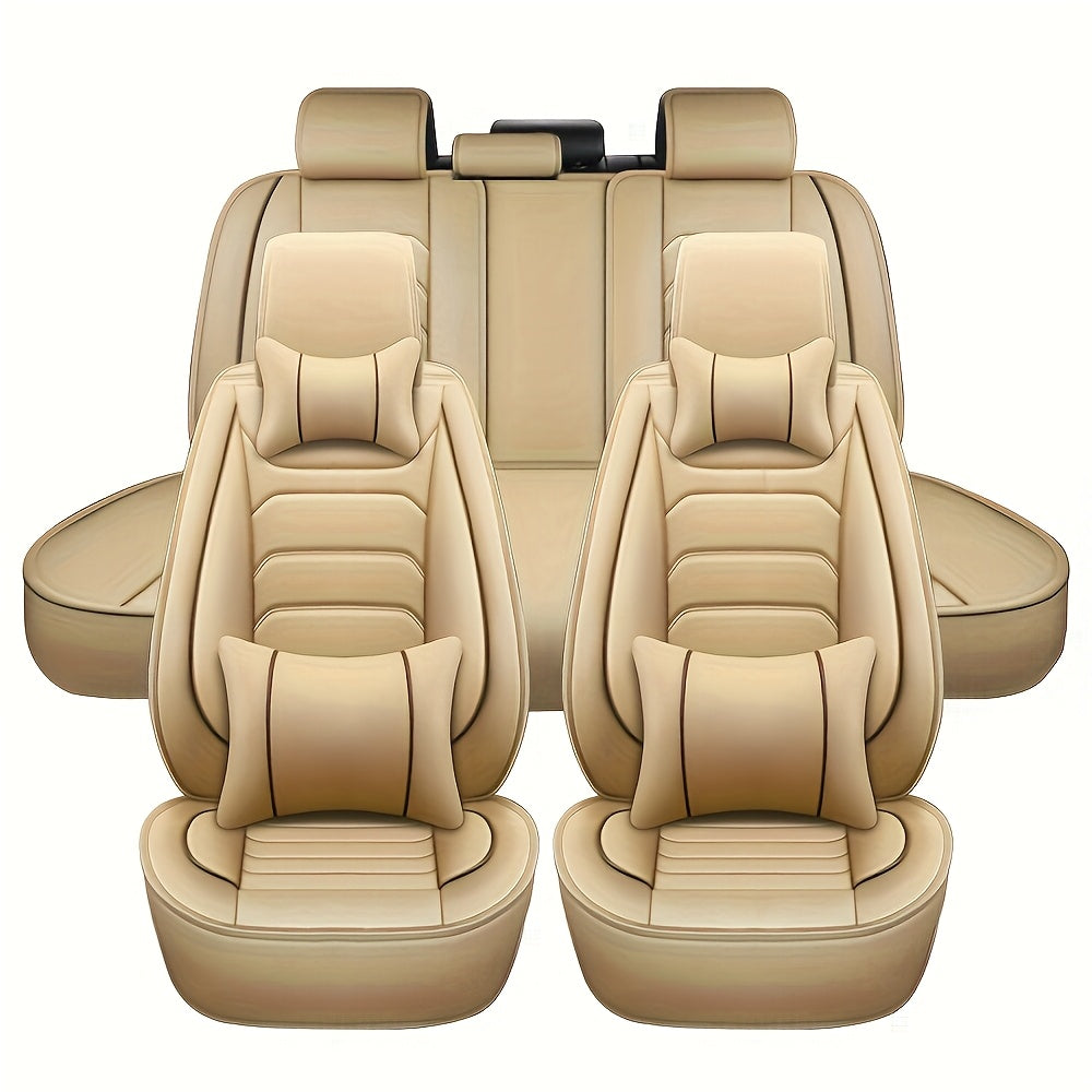 Housses de siège auto en similicuir, ensemble complet 5 places – Protection intégrale 360° imperméable, rembourrage en mousse souple, revêtement antidérapant, ajustement universel pour voitures, camions, berlines et SUV, 6 couleurs disponibles