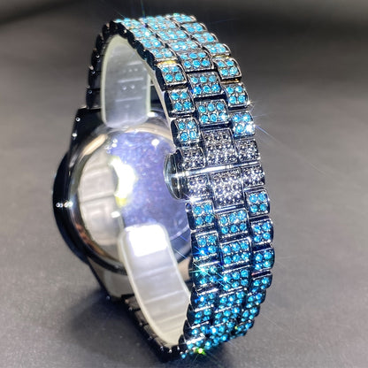 Rhinestone Couples Watch Set Luxury Quartz Movement Calendar Luminous Display for Men Women Red and Ice Blue Rhinestone Party Fashion Gift Watch