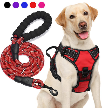 Ensemble harnais anti-traction et laisse pour chien – Harnais gilet réglable en tissu Oxford réfléchissant avec laisse à poignée rembourrée de 1,5 mètre pour chiens moyens à grands, boucles à dégagement rapide, tailles S à XL, 5 couleurs