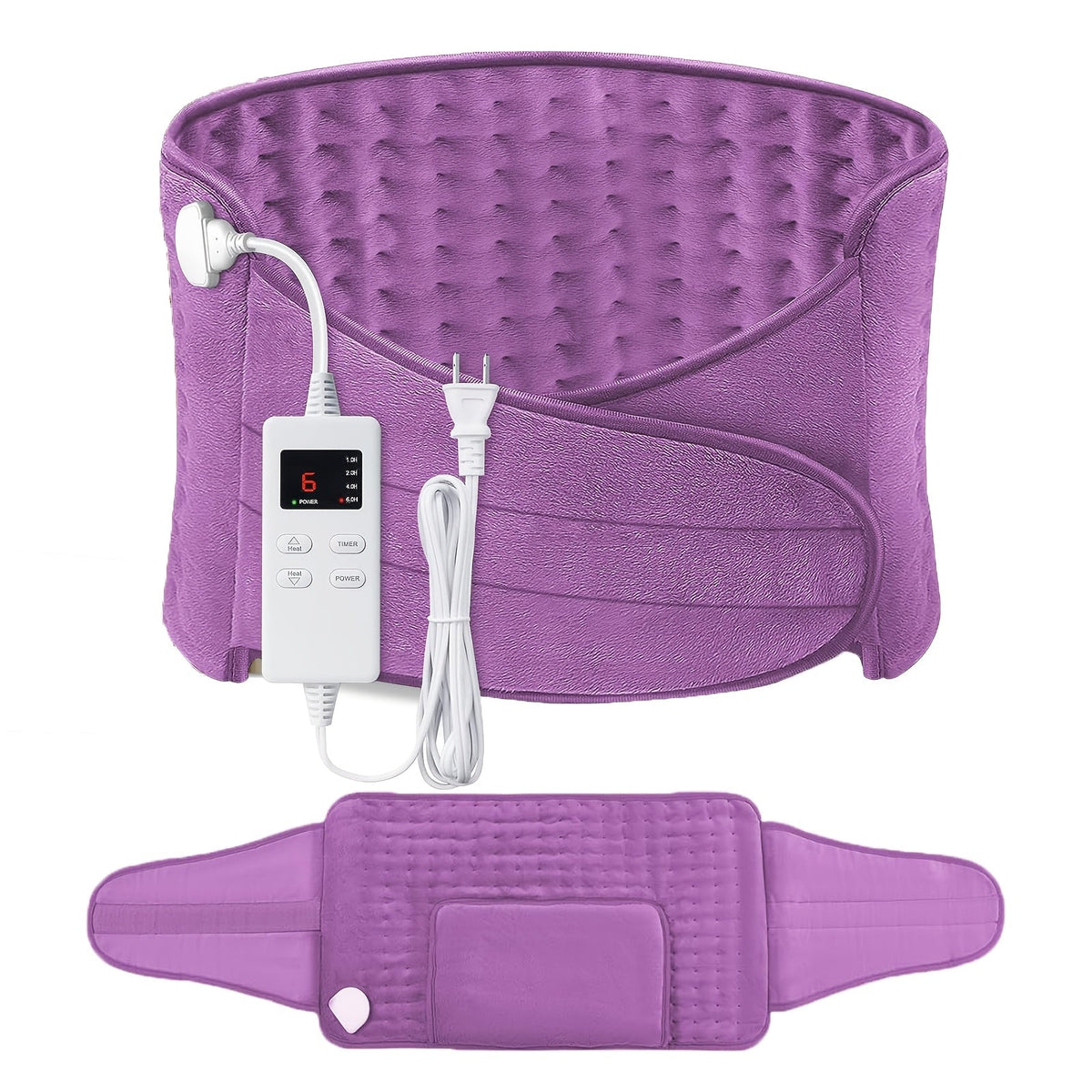 Ceinture chauffante électrique pour soulager les maux de dos, 30 x 60 cm – 6 niveaux de chaleur (40-65°C), arrêt automatique après 6 heures, 4 minuteurs, tour de taille réglable (60-115 cm), coussin chauffant lavable pour hommes et femmes