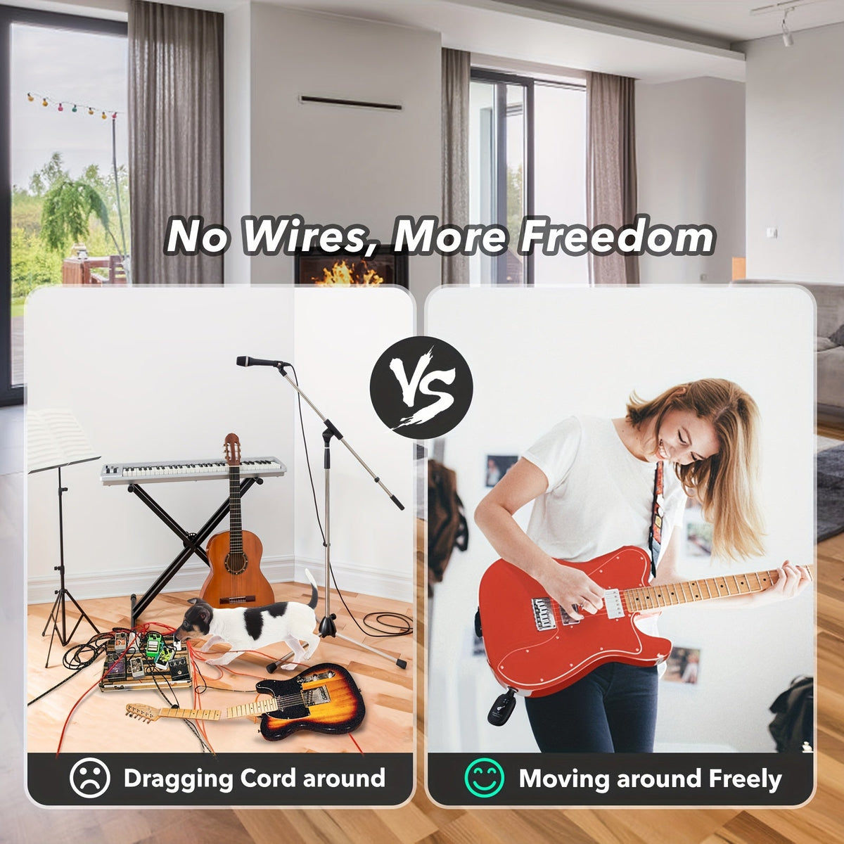 Système sans fil pour guitare A8 avec émetteur et récepteur rechargeables intégrés – Audio stéréo, chargement USB, compatible avec guitare électrique, basse et violon, fonctionne avec les amplificateurs