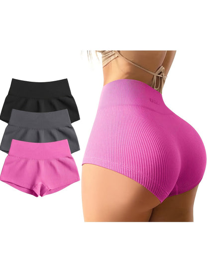 Lot de 3 shorts de yoga sans coutures à taille haute pour femme, shorts de sport extensibles en nylon pour la salle de sport, la course, le vélo, vêtements de sport S-XL