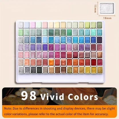 Ensemble de 98 aquarelles métallisées scintillantes, pigments perlés de qualité supérieure avec étui portable, haute résistance à la lumière pour illustration sur toile, scrapbooking, décoration, fournitures d'art pour artistes et amateurs.