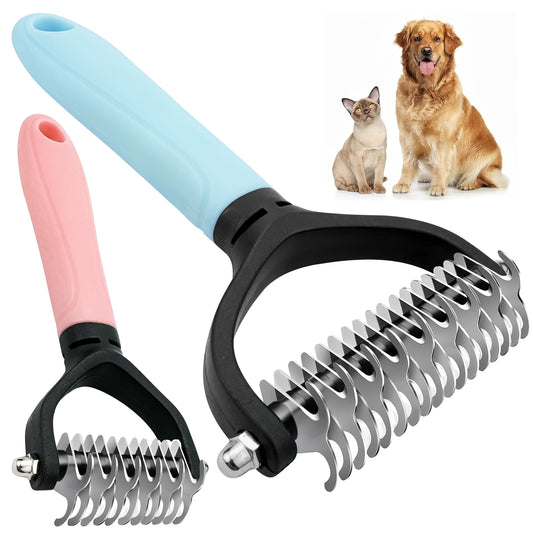 Lot de 2 peignes de démêlage pour animaux en acier inoxydable – Outil de toilettage à double face pour chiens et chats, brosse démêlante haute efficacité pour éliminer les nœuds, les enchevêtrements et les poils morts