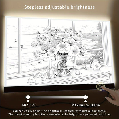 Tablette lumineuse de traçage LED A2 – Table lumineuse ultra-fine à contrôle tactile variable pour peinture au diamant, croquis, animation, transfert de tatouage et streaming, alimentée par USB, LED respectueuses des yeux, compatible Mac/PC | Velora
