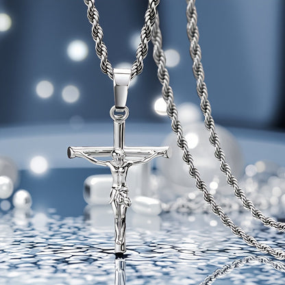 Collier croix en acier inoxydable pour hommes et femmes – Pendentif religieux unisexe délicat, léger (7 g), artisanat raffiné, cadeau idéal pour Noël, un anniversaire ou une confirmation, 55 cm / 22 po
