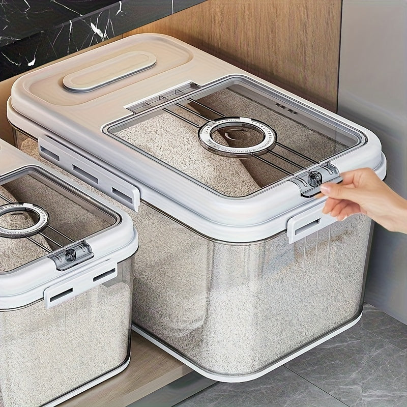 Ensemble de récipients hermétiques pour aliments avec couvercle à rabat – Boîtes à riz carrées en PET de 10,8 L et 7,8 L, distributeur de céréales anti-insectes et anti-humidité pour l'organisation du garde-manger – Réutilisables et sans BPA