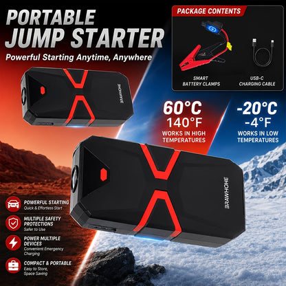 Démarreur de voiture 3000A 9-en-1 avec gonfleur de pneus intégré, ports USB et lampe de secours LED – Booster de batterie portable sans fil 12V pour voitures, camions et SUV – Outil d'urgence routière – Velora