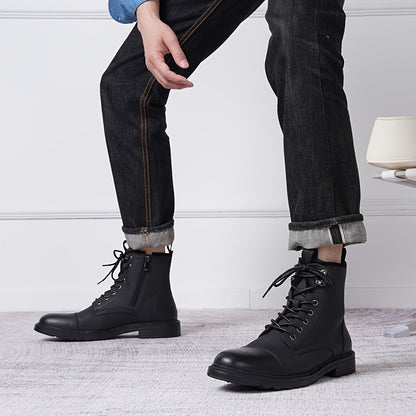 Bottes Chukka de moto pour homme – Bottines de ville en cuir véritable à lacets et fermeture éclair avec semelle antidérapante, bout renforcé, semelle intérieure rembourrée respirante, noir et marron | Velora