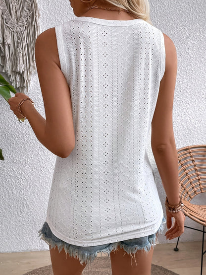 Débardeur à col en V sans manches pour femme, chemisier décontracté à coupe ample avec boutons, couleur unie | Blanc Noir Vert foncé S-XXL