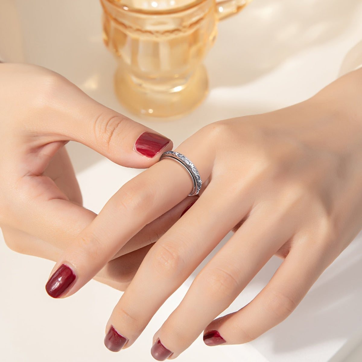 Bague anti-anxiété en argent sterling 925 avec motif fleur de lotus – Anneau rotatif oxydé « Just Breathe » pour soulager le stress, le TDAH, l'autisme et le yoga, bague unisexe pour l'inquiétude, tailles 57-67, cadeau pour femmes et hommes