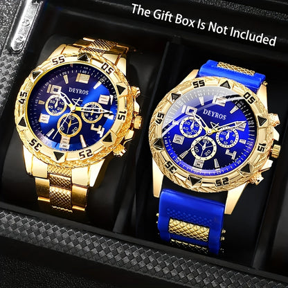 Coffret de 2 montres à quartz pour homme – Boîtier en acier inoxydable et bracelet en silicone, cadran rond classique, style décontracté et professionnel, coffret cadeau de montres sportives pour hommes, ensembles A B C D disponibles