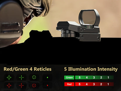 Viseur point rouge et vert 1x22x33 avec rail Picatinny 20 mm - 4 réticules, 5 réglages de luminosité, lunette à large champ de vision pour fusils et carabines