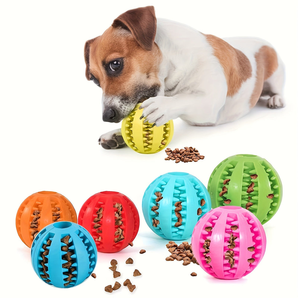 Balle distributrice de friandises pour chiens et chats – Jouet puzzle interactif à alimentation lente pour stimulation mentale, nettoyage des dents et entraînement à la morsure, balle éducative, 2 tailles, couleurs aléatoires