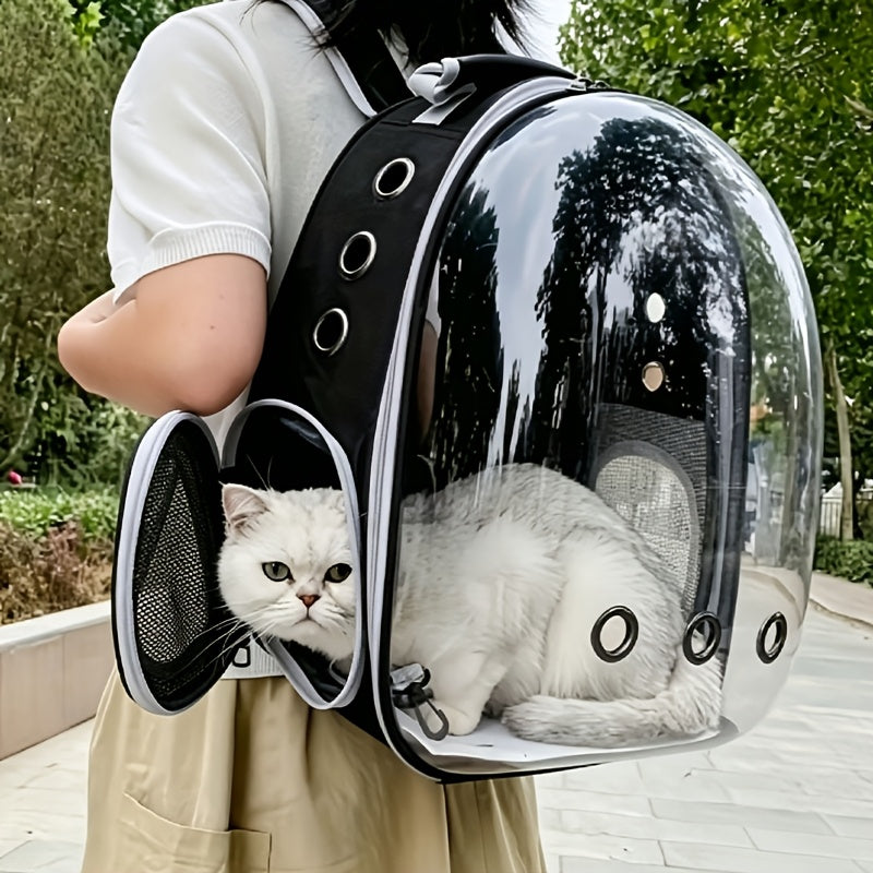Sac à dos transporteur pour chat type capsule spatiale - Sac de transport portable pour chats et petits chiens avec fenêtre transparente, idéal pour les voyages, la randonnée et les sorties - Sac à dos bulle pour chat, noir