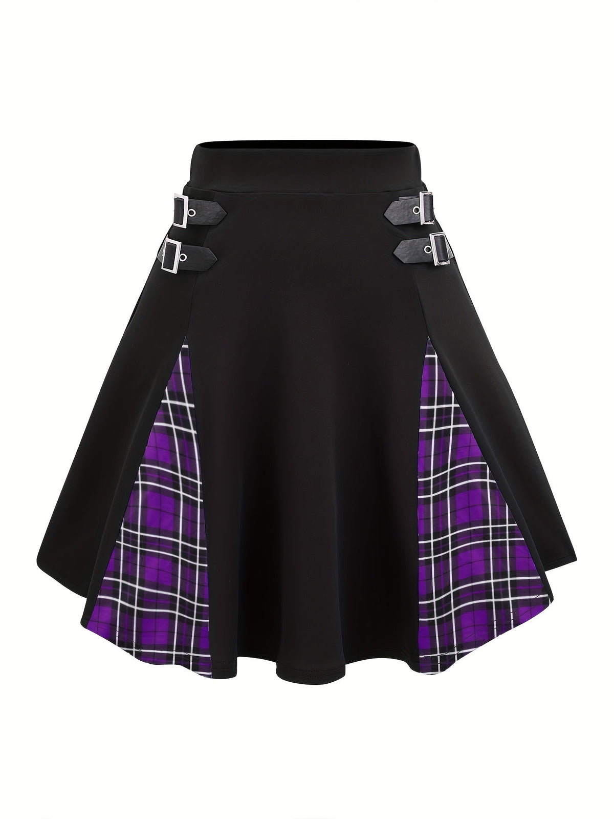 Mini-jupe trapèze gothique à carreaux avec boucle pour femme, jupe en tricot style Y2K à blocs de couleurs, noir gris rouge bleu violet S M L XL XXL