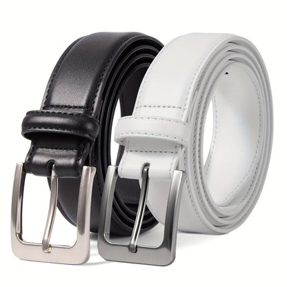 2 Pack Men's Genuine Leather Belt Set with Zinc Alloy Buckle – 1 3/8 Inch Wide Dress Casual Golf Jeans Belt for Men, Sizes 30-50, Great Gift for Him
