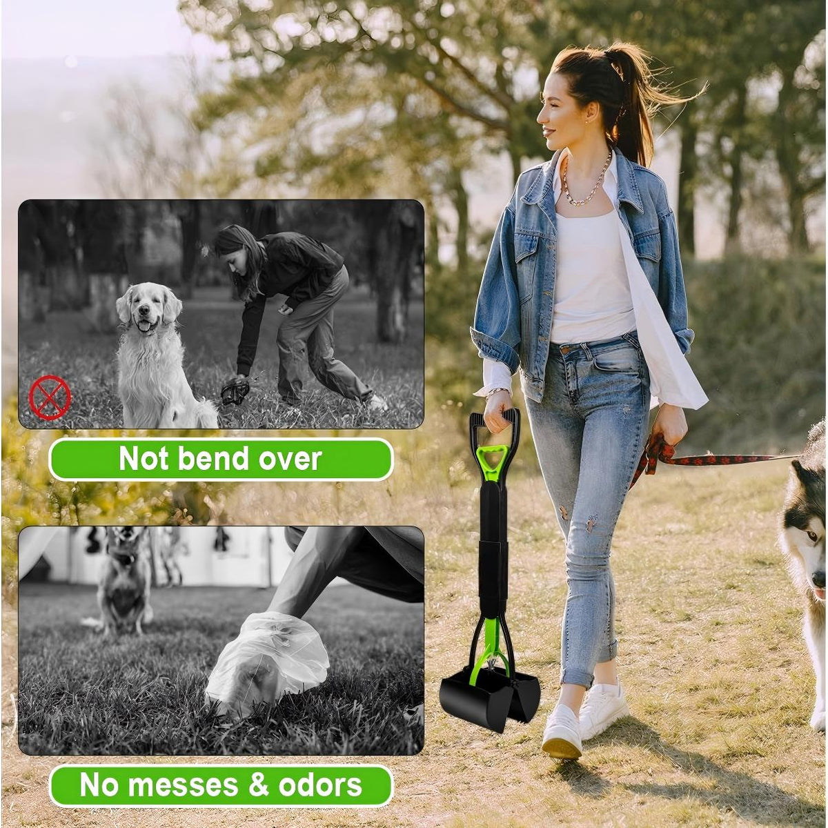 Ramasse-crottes pliable et portable pour chien avec brosse de nettoyage - Pince dentelée robuste pour jardins, pelouses et graviers, outil de ramassage des déjections sans angle mort, conception durable haute résistance