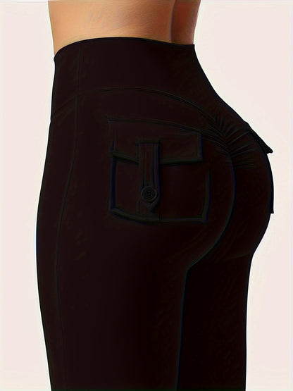 Ensemble 3 pièces pour femme : pantalon de yoga évasé à taille haute avec ceinture et poches, legging galbant effet push-up, squat-proof, 90 % polyester extensible, coupe évasée pour le sport, la gym, la course et le quotidien