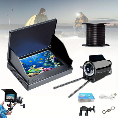 Détecteur de poissons avec caméra sous-marine HD, écran 4,3 pouces, objectif grand angle 140 degrés, lumière attractive pour poissons, kit de visionnage de pêche portable pour la pêche sur glace, en lac et en rivière