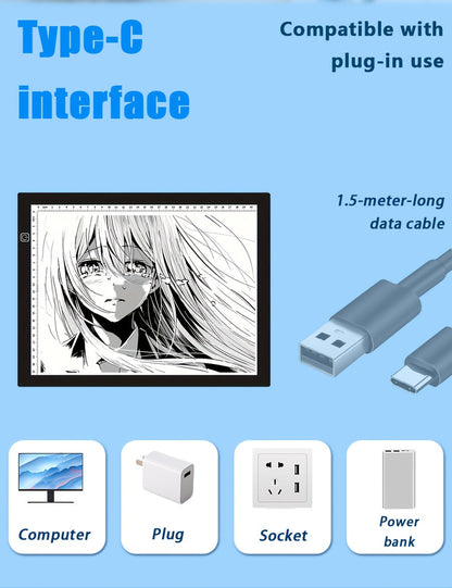 Tablette lumineuse LED pour dessin A2 A3 A4, table à copier ultra-fine à double barre lumineuse avec variateur 3 niveaux et surface sans grille protectrice des yeux pour diamond painting, croquis et dessin