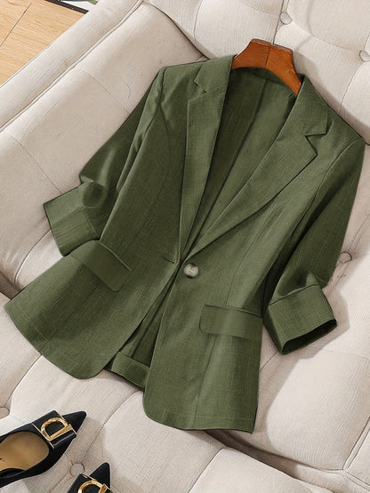 Women's Elegant Blazer Jacket 3/4 Sleeve Loose Fit Office Work Blazer Apricot Black Navy Olive Violet S M L XL XXL