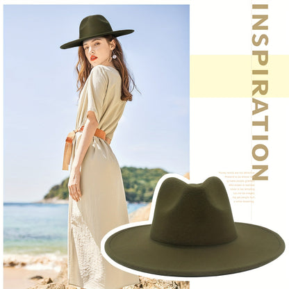 Chapeau de cow-boy à larges bords pour hommes et femmes – Fedora en feutre style western, chapeau style Panama Trilby jazz classique, chapeau de soleil pour festivals en plein air, voyages et tenue décontractée au quotidien