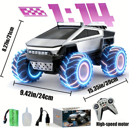 Monster Truck télécommandé 1:14 1:18, voiture RC tout-terrain 4WD 2,4 GHz avec lumières LED, effet fumée, son réaliste, carrosserie en métal et grandes roues pour enfants et adultes