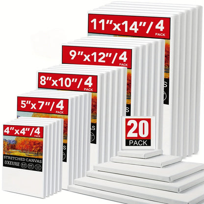 Lot de toiles tendues apprêtées en blanc, 100 % coton – Ensembles ronds, rectangulaires et carrés de 10, 15 et 20 pièces – Châssis entoilés d'artiste pour peinture acrylique, à l'huile, pouring et techniques mixtes