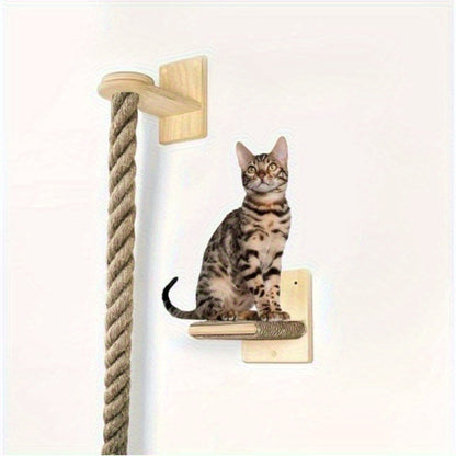 Arbre à chat mural avec corde d'escalade en jute de 152 cm – Mobilier mural pour chat peu encombrant avec griffoir, grande échelle et plateforme de repos, ensemble d'activités d'escalade pour chat d'intérieur pour l'exercice et le jeu