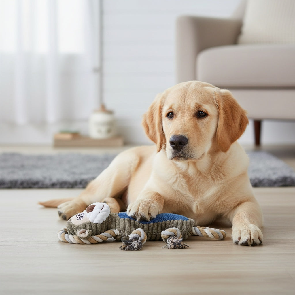 Jouet interactif pour chien en forme de singe couineur avec corde de traction, peluche douce à mâcher pour grands et petits chiens, soulagement de l'anxiété, sifflet et pouic intégrés, meilleur cadeau pour les propriétaires de chiens