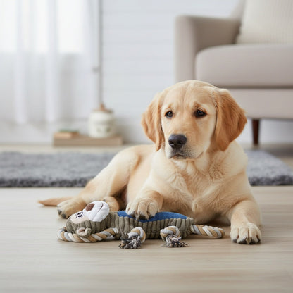 Jouet interactif pour chien en forme de singe couineur avec corde de traction, peluche douce à mâcher pour grands et petits chiens, soulagement de l'anxiété, sifflet et pouic intégrés, meilleur cadeau pour les propriétaires de chiens
