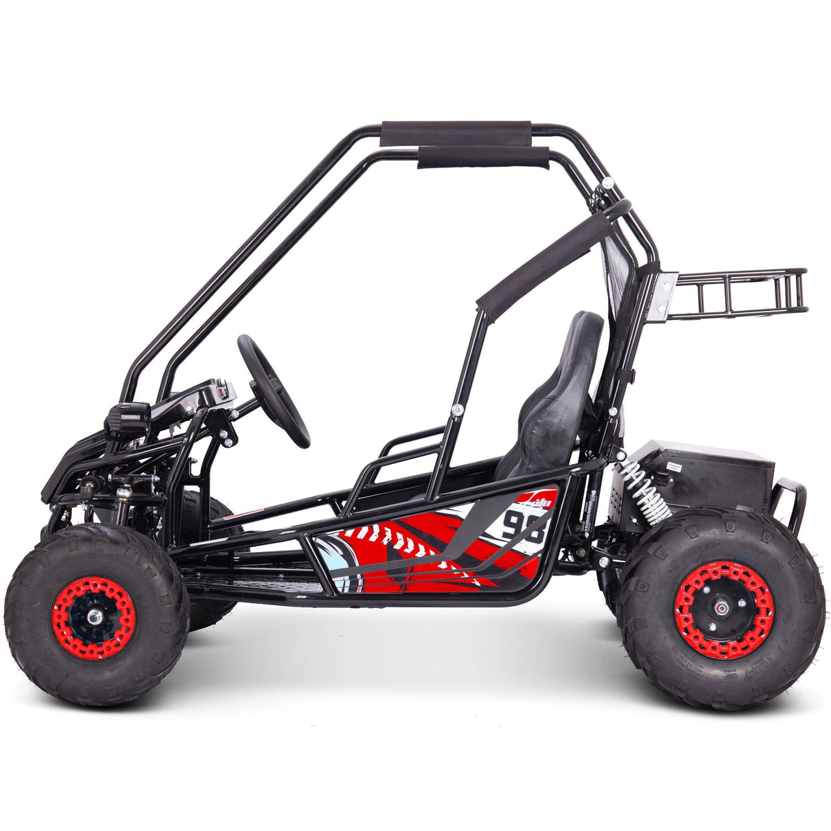 Go-kart électrique biplace MotoTec Mud XL 60V 2000W – Suspension intégrale, harnais 4 points, haut-parleurs Bluetooth, capacité de 181 kg (400 lb), marche avant et arrière, go-kart tout-terrain pour enfants et famille