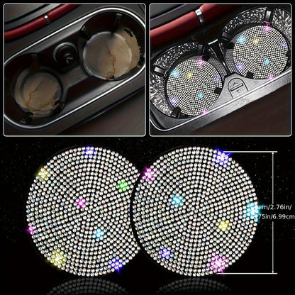 Ensemble d'accessoires de voiture 8 pièces en strass pour femme – Housse de volant, sous-verres, coussinets de ceinture de sécurité, anneaux de démarrage et housse de pommeau de levier de vitesse, 7 couleurs, kit intérieur à paillettes scintillantes